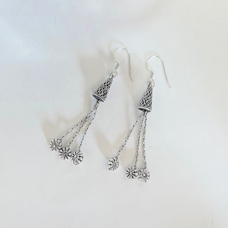 Floral Triple Layer 925 Sterling Silver Oxidised Jhumka